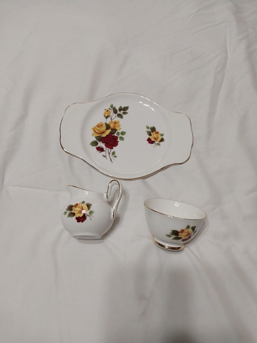Vintage Royal Sutherland Fine Bone China Sugar + Creamer Set w Tray England